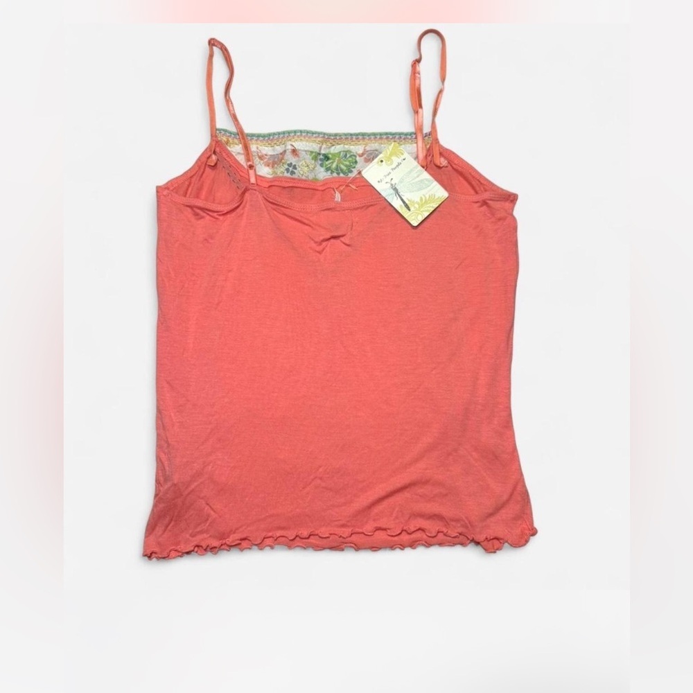 Y2K Free People Coral Tank Top with Floral Detail - Picture 3 of 7